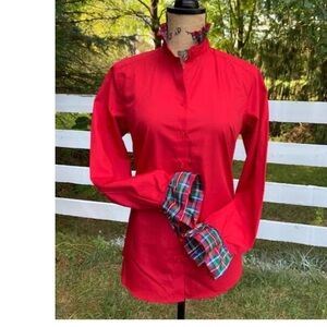 Pearly Vine red Dionne Holiday Plaid ribbon shirt Size Large